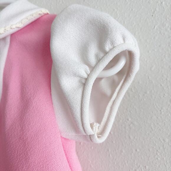 Vintage Baby Pink Dress Sz 12mo Lace Peter Pan Collar Embroidered Animal Mid Mod - Picture 6 of 11